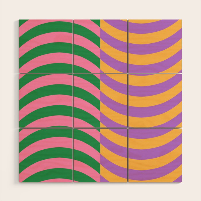 Wavy Stripes in Green, Pink, Purple & Yellow Wood Wall Art Gallery Image 1