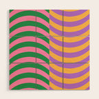 Wavy Stripes in Green, Pink, Purple & Yellow Wood Wall Art Gallery Image 1