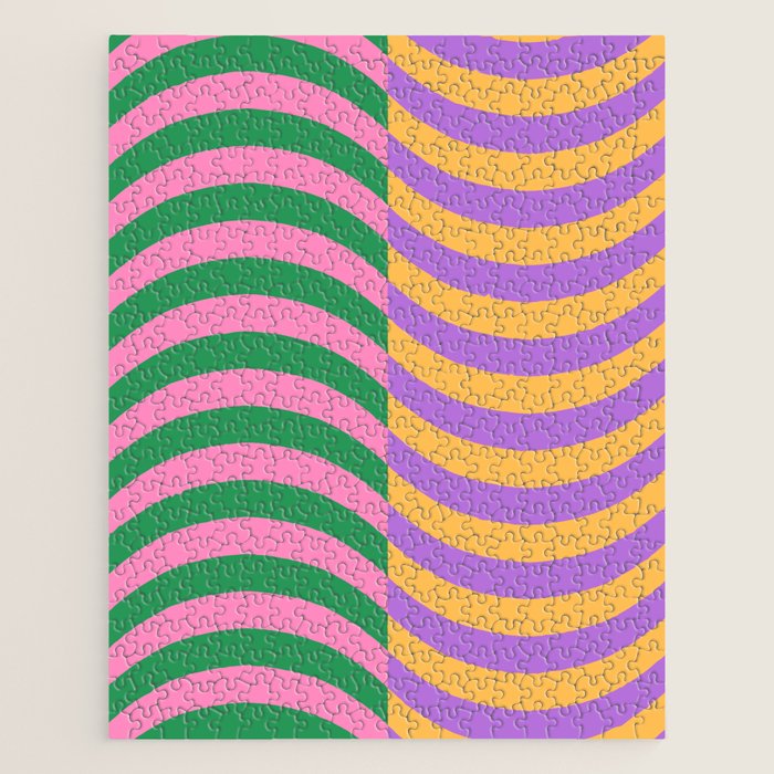 Wavy Stripes in Green, Pink, Purple & Yellow Jigsaw Puzzle Gallery Image 1