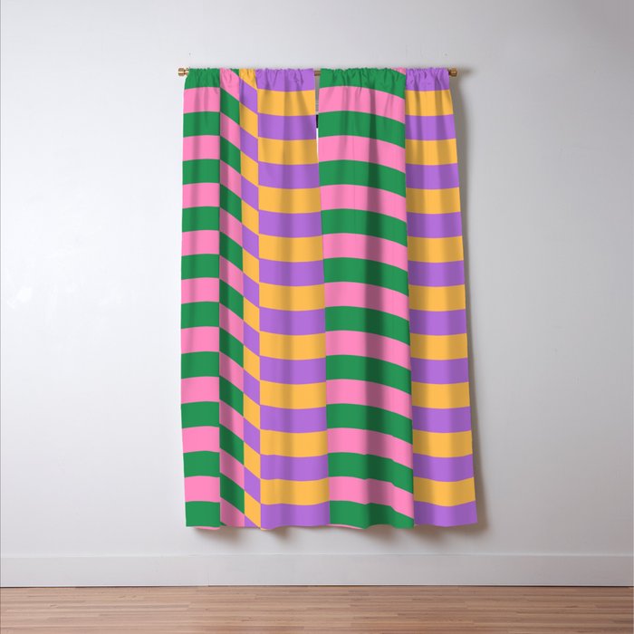 Wavy Stripes in Green, Pink, Purple & Yellow Window Curtain Gallery Image 3