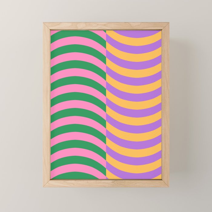 Wavy Stripes in Green, Pink, Purple & Yellow Mini Art Print Gallery Image 1