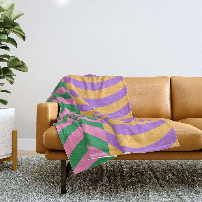 Wavy Stripes in Green, Pink, Purple & Yellow Throw Blanket Gallery Image 1