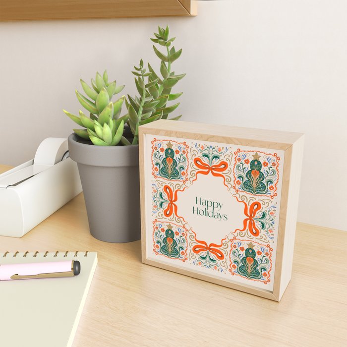 Folk inspired Festive Holiday Bows  and Christmas Tree  Mini Art Print Gallery Image 2