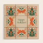Folk inspired Festive Holiday Bows  and Christmas Tree  Wood Wall Art Gallery Image 1