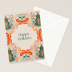 Folk inspired Festive Holiday Bows  and Christmas Tree  Stationery Card Gallery Image 2