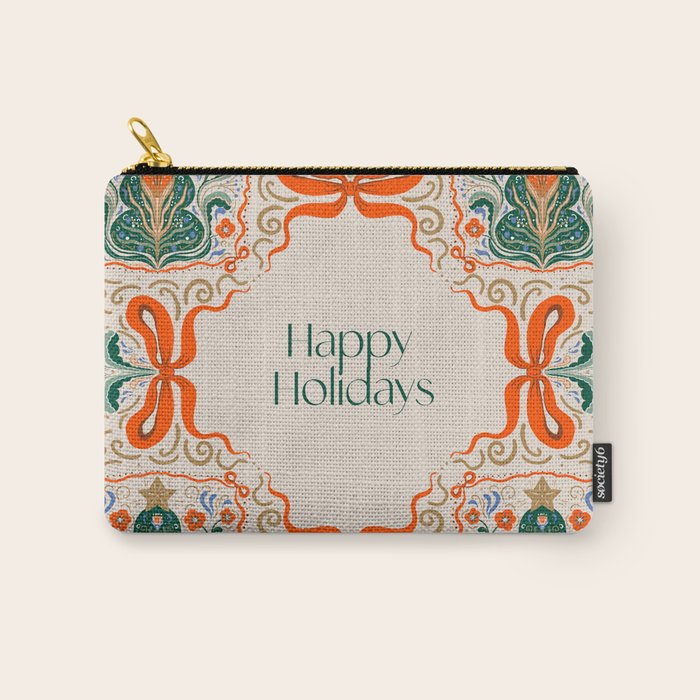 Folk inspired Festive Holiday Bows  and Christmas Tree  Carry All Pouch Gallery Image 1