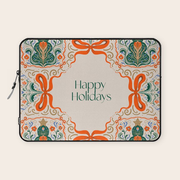 Folk inspired Festive Holiday Bows  and Christmas Tree  Laptop Sleeve Gallery Image 1