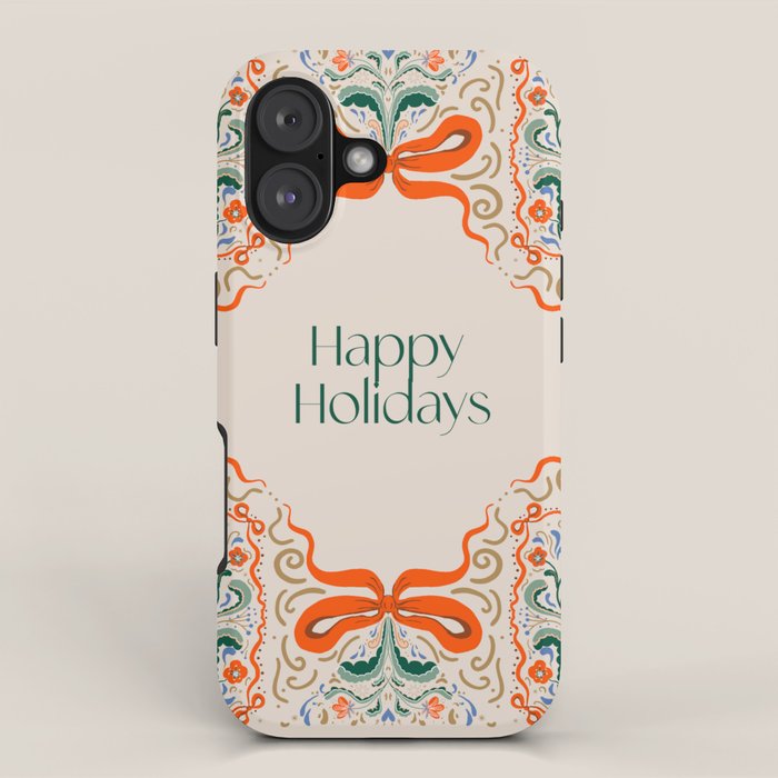 Folk inspired Festive Holiday Bows  and Christmas Tree  iPhone Case Gallery Image 1