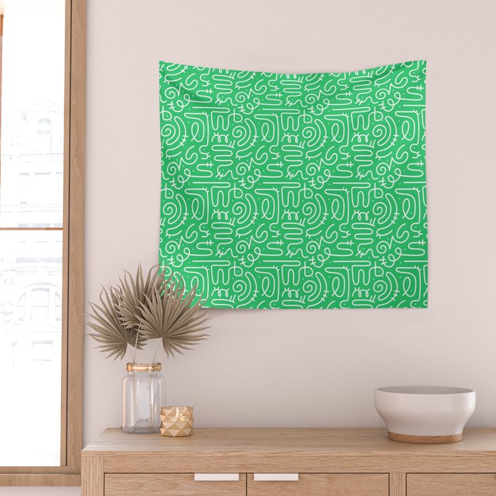Colorful abstract fun line doodle art pattern Wall Tapestry Gallery Image 2