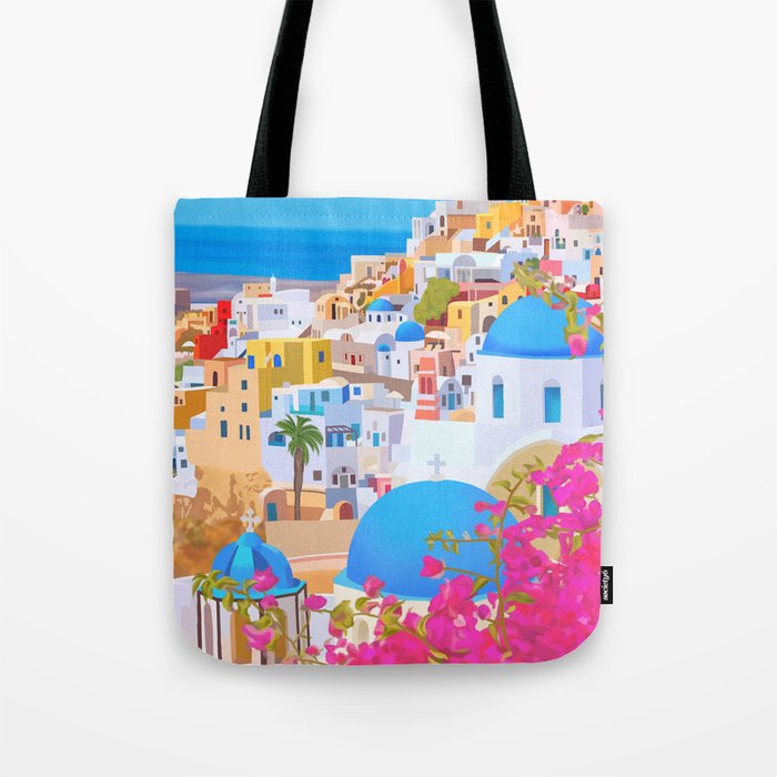 Painting of Santorini Greece Tote Bag Gallery Image 1