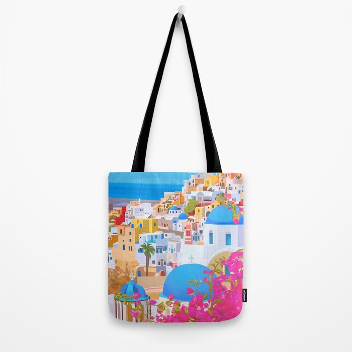 Painting of Santorini Greece Tote Bag Gallery Image 2