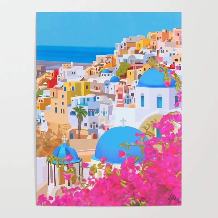 Painting of Santorini Greece Poster Gallery Image 4