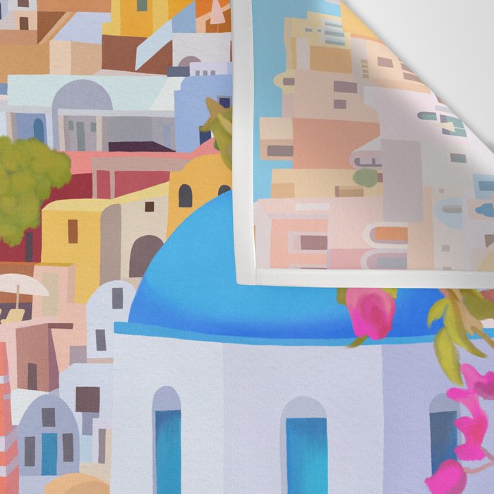 Painting of Santorini Greece Wall Tapestry Gallery Image 3