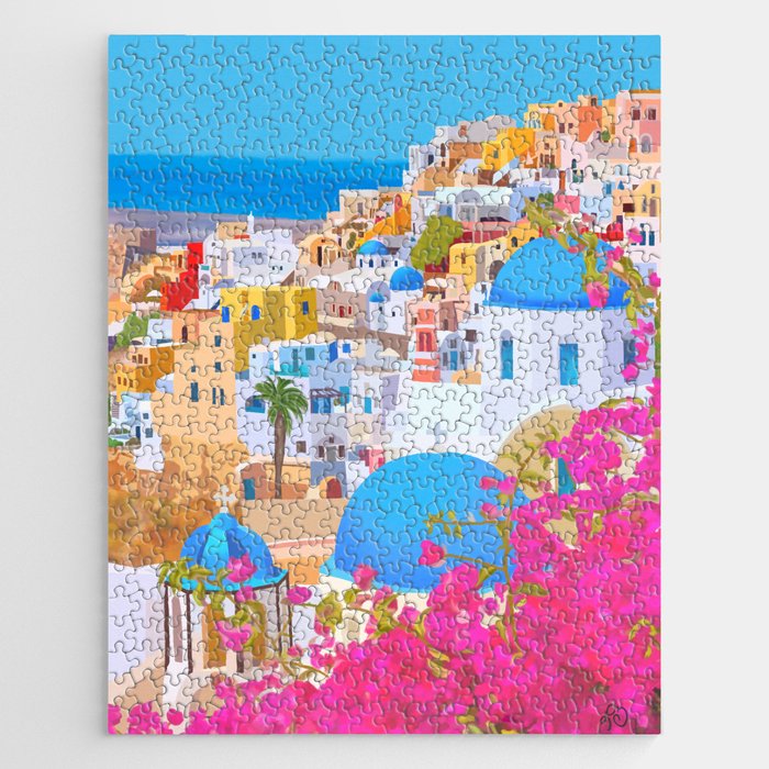 Painting of Santorini Greece Jigsaw Puzzle Gallery Image 1