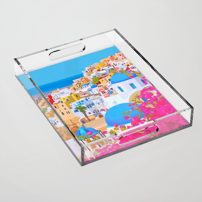 Painting of Santorini Greece Acrylic Tray Gallery Image 1