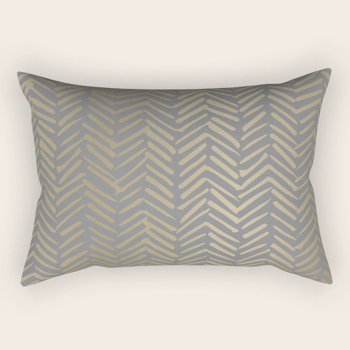 Herringbone, Boho, Mudcloth Pattern, Grey and Gold Rectangular Pillow Gallery Image 2