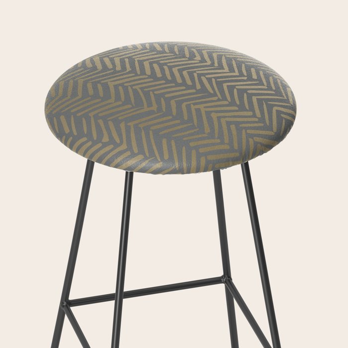 Herringbone, Boho, Mudcloth Pattern, Grey and Gold Stool Gallery Image 2