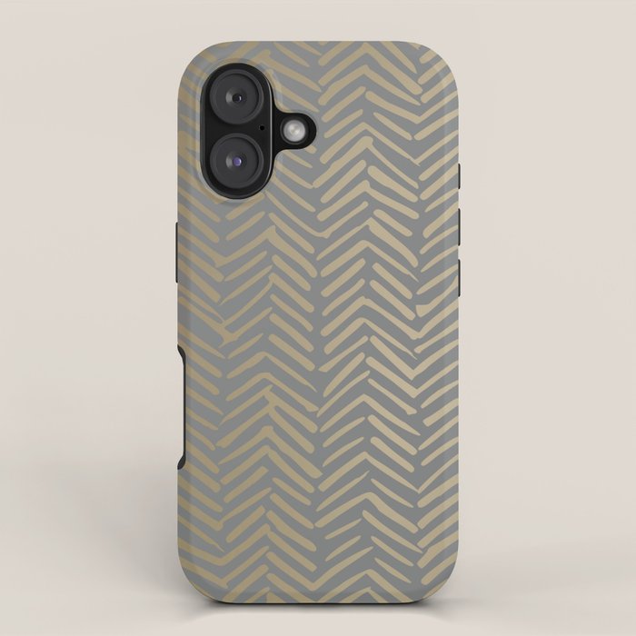 Herringbone, Boho, Mudcloth Pattern, Grey and Gold iPhone Case Gallery Image 1