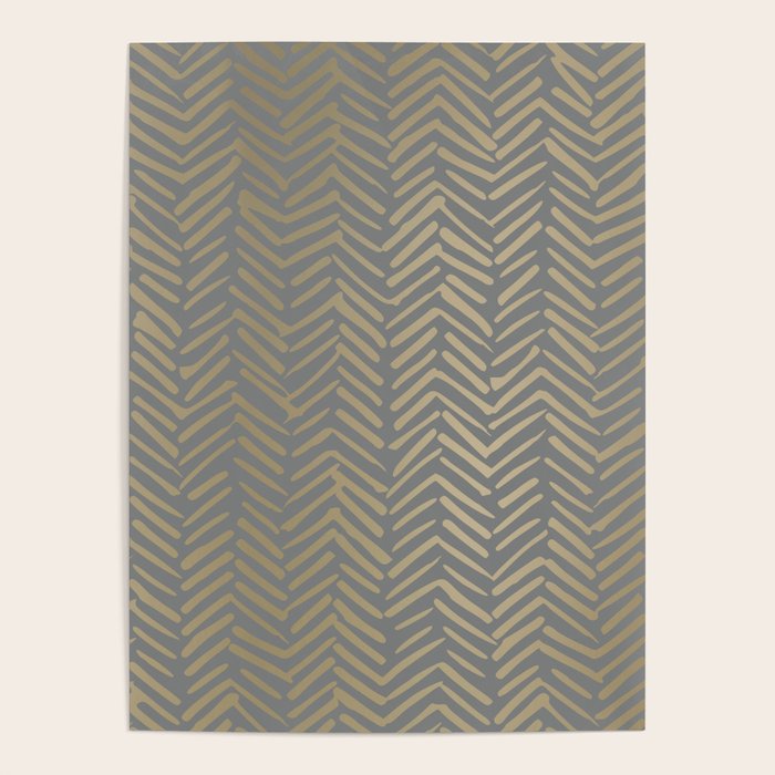 Herringbone, Boho, Mudcloth Pattern, Grey and Gold Poster Gallery Image 4