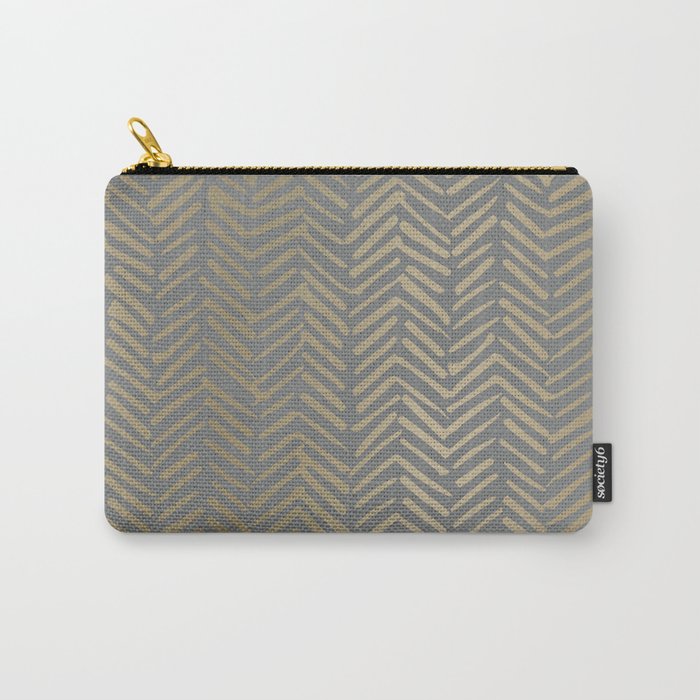 Herringbone, Boho, Mudcloth Pattern, Grey and Gold Carry All Pouch Gallery Image 1