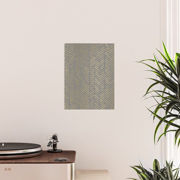 Herringbone, Boho, Mudcloth Pattern, Grey and Gold Poster Gallery Image 2