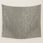 Herringbone, Boho, Mudcloth Pattern, Grey and Gold Wall Tapestry Gallery Image 4