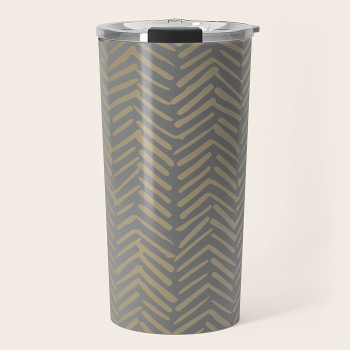 Herringbone, Boho, Mudcloth Pattern, Grey and Gold Travel Mug Gallery Image 1