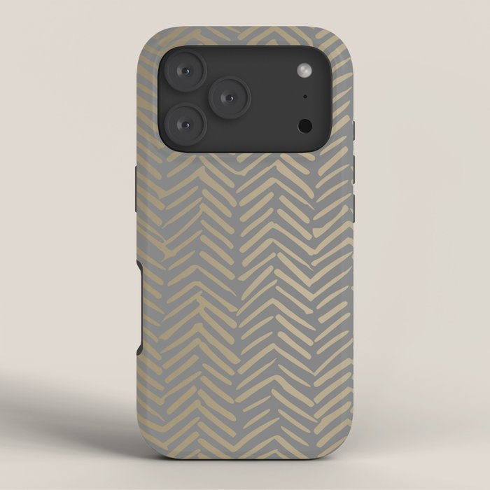 Herringbone, Boho, Mudcloth Pattern, Grey and Gold iPhone Case Gallery Image 3