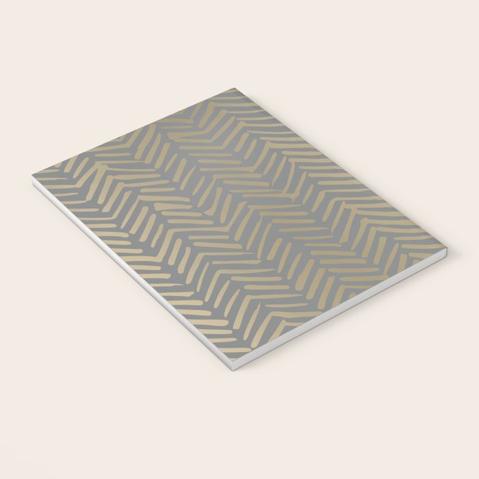 Herringbone, Boho, Mudcloth Pattern, Grey and Gold Notebook Gallery Image 3