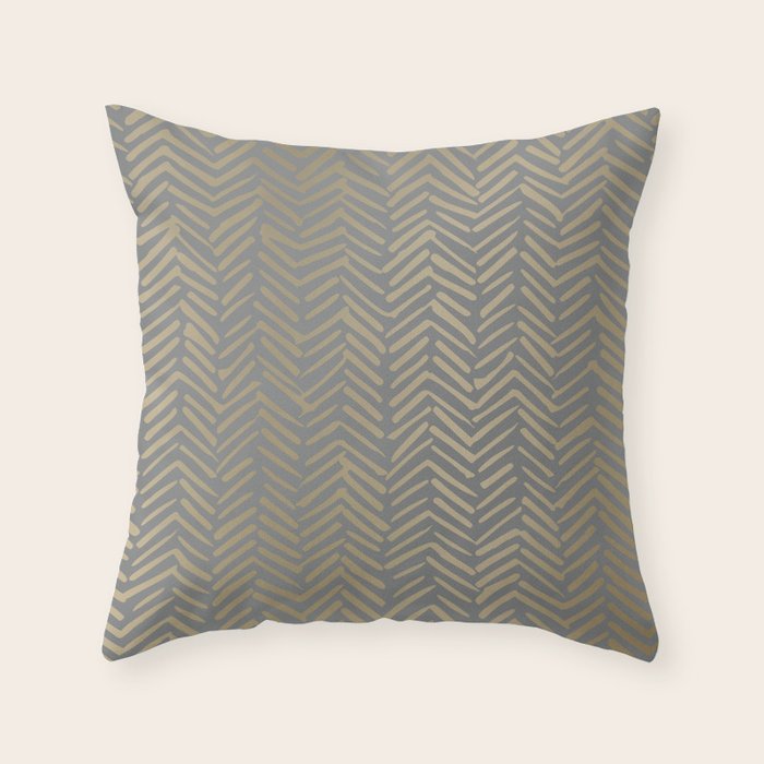 Herringbone, Boho, Mudcloth Pattern, Grey and Gold Throw Pillow Gallery Image 6