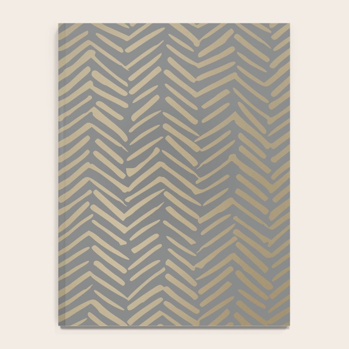 Herringbone, Boho, Mudcloth Pattern, Grey and Gold Notebook Gallery Image 4