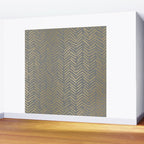 Herringbone, Boho, Mudcloth Pattern, Grey and Gold Wall Mural Gallery Image 2