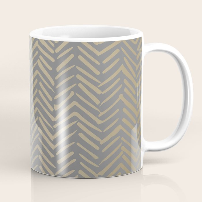 Herringbone, Boho, Mudcloth Pattern, Grey and Gold Coffee Mug Gallery Image 1