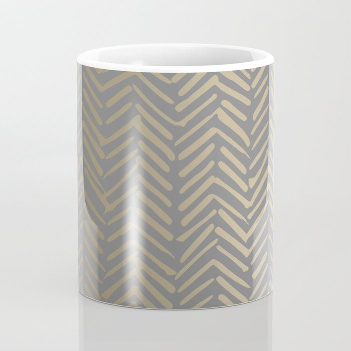 Herringbone, Boho, Mudcloth Pattern, Grey and Gold Coffee Mug Gallery Image 4