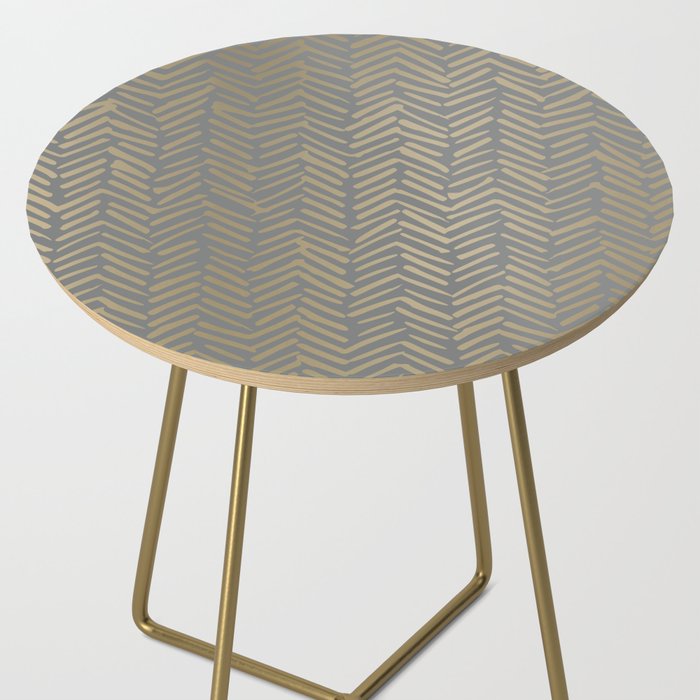 Herringbone, Boho, Mudcloth Pattern, Grey and Gold Side Table Gallery Image 2