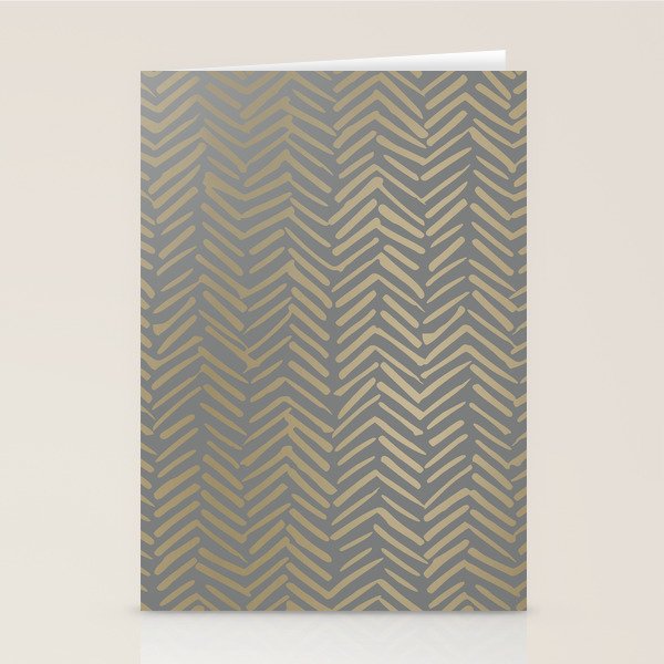 Herringbone, Boho, Mudcloth Pattern, Grey and Gold Stationery Card Gallery Image 1