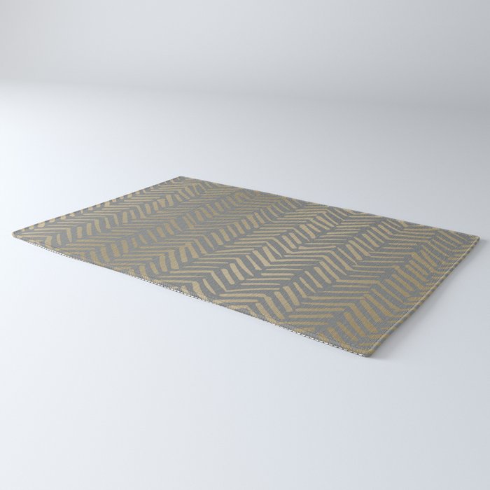 Herringbone, Boho, Mudcloth Pattern, Grey and Gold Rug Gallery Image 3