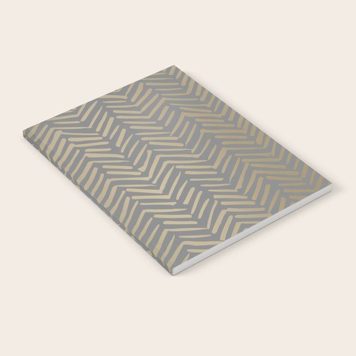 Herringbone, Boho, Mudcloth Pattern, Grey and Gold Notebook Gallery Image 2