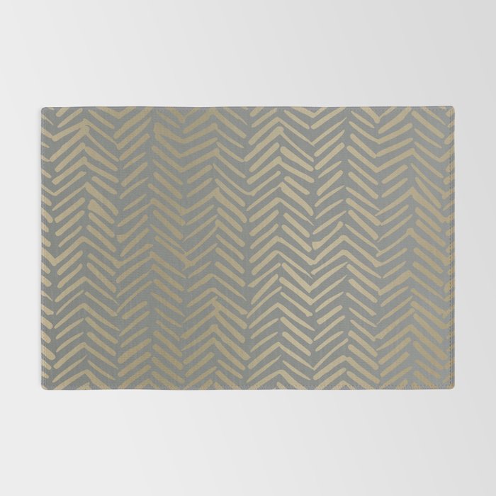 Herringbone, Boho, Mudcloth Pattern, Grey and Gold Rug Gallery Image 2