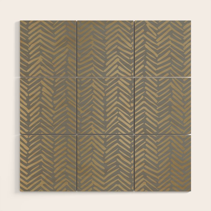 Herringbone, Boho, Mudcloth Pattern, Grey and Gold Wood Wall Art Gallery Image 1