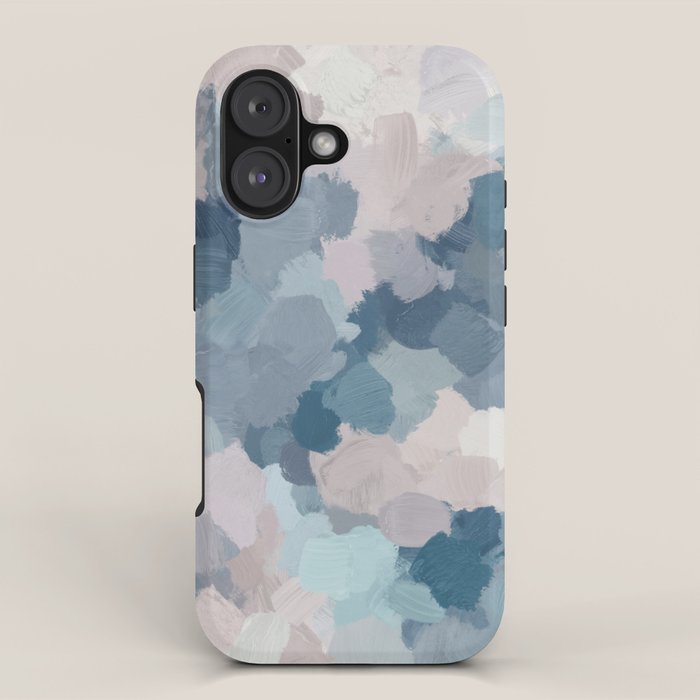 Beautiful Breeze I - Mint Aqua Navy Indigo Blue Blush Pink Abstract Painting, Modern Wall Art iPhone Case Gallery Image 1