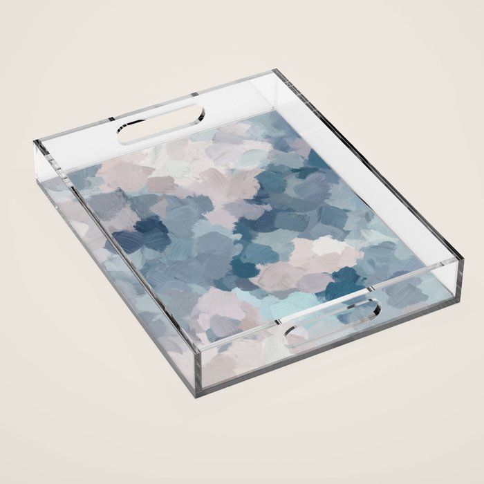 Beautiful Breeze I - Mint Aqua Navy Indigo Blue Blush Pink Abstract Painting, Modern Wall Art Acrylic Tray Gallery Image 1