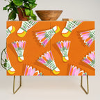 Badminton Birdie Pop Art court sport pattern on bright orange Credenza Gallery Image 1