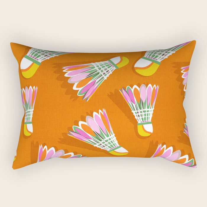 Badminton Birdie Pop Art court sport pattern on bright orange Rectangular Pillow Gallery Image 2