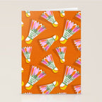 Badminton Birdie Pop Art court sport pattern on bright orange Stationery Card Gallery Image 2