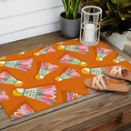 Badminton Birdie Pop Art court sport pattern on bright orange Outdoor Rug Gallery Image 2