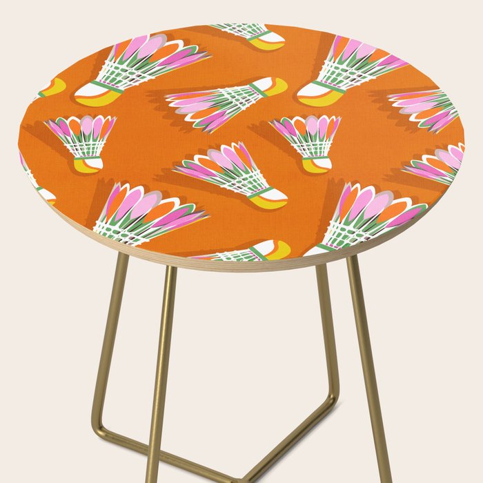 Badminton Birdie Pop Art court sport pattern on bright orange Side Table Gallery Image 2