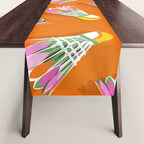Badminton Birdie Pop Art court sport pattern on bright orange Table Runner Gallery Image 1