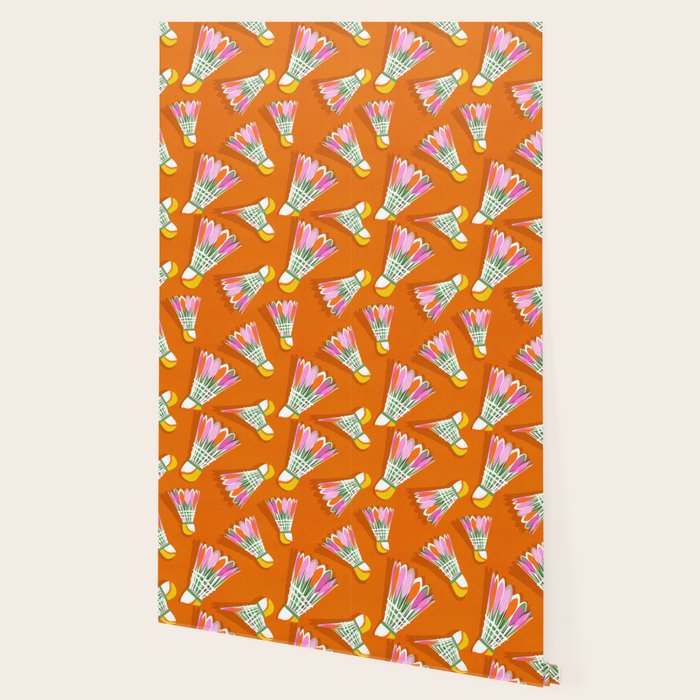 Badminton Birdie Pop Art court sport pattern on bright orange Wallpaper Gallery Image 2