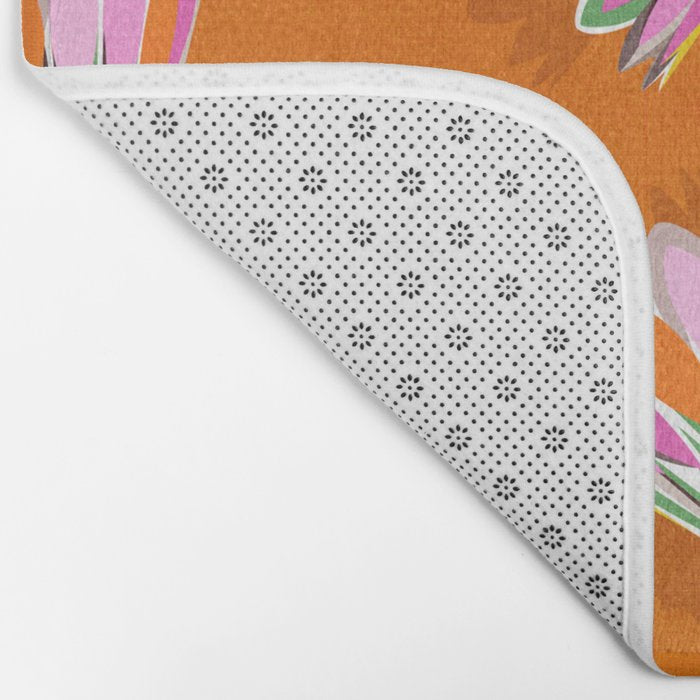 Badminton Birdie Pop Art court sport pattern on bright orange Bath Mat Gallery Image 2